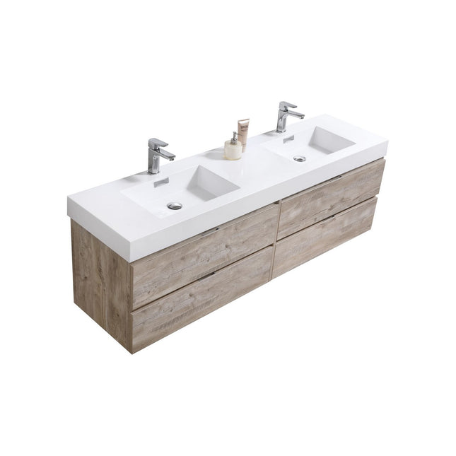 Kube Bath Bliss 72″ Nature Wood Wall Mount Double Sink Modern Bathroom Vanity Kube Bath