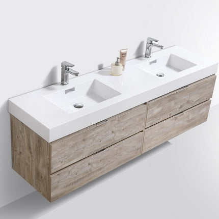 Kube Bath Bliss 72″ Nature Wood Wall Mount Double Sink Modern Bathroom Vanity Kube Bath