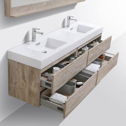 Kube Bath Bliss 72″ Nature Wood Wall Mount Double Sink Modern Bathroom Vanity Kube Bath