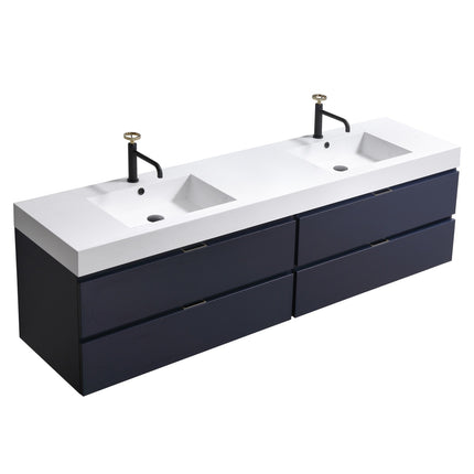 Kube Bath Bliss 72″ Blue Wall Mount Double Sink Modern Bathroom Vanity Kube Bath