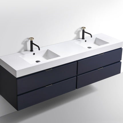 Kube Bath Bliss 72″ Blue Wall Mount Double Sink Modern Bathroom Vanity Kube Bath