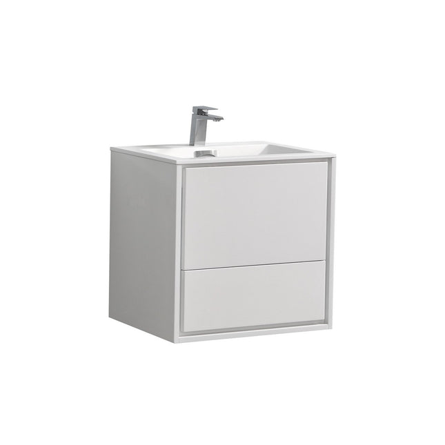 Kube Bath De Lusso 24″ High Glossy White Wall Mount Modern Bathroom Vanity Kube Bath