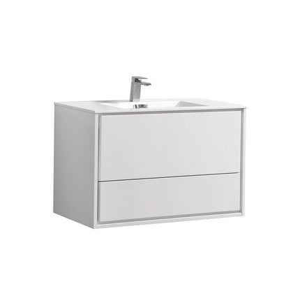 Kube Bath De Lusso 36″ High Gloss White Wall Mount Modern Bathroom Vanity Kube Bath