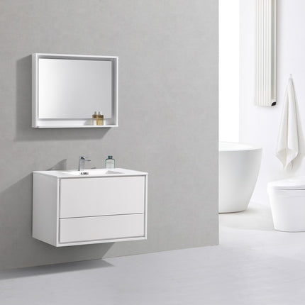 Kube Bath De Lusso 36″ High Gloss White Wall Mount Modern Bathroom Vanity Kube Bath