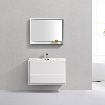 Kube Bath De Lusso 36″ High Gloss White Wall Mount Modern Bathroom Vanity Kube Bath