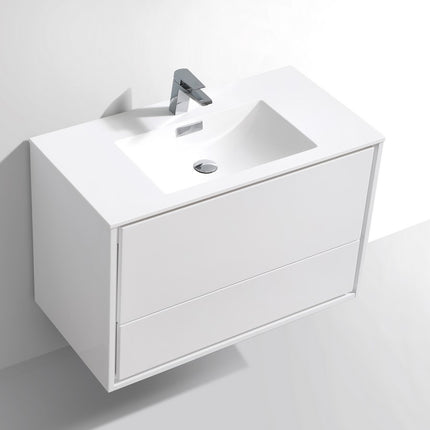 Kube Bath De Lusso 36″ High Gloss White Wall Mount Modern Bathroom Vanity Kube Bath