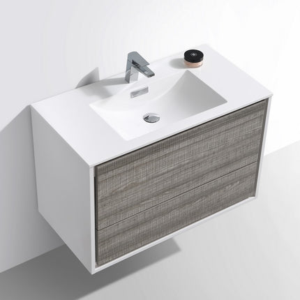 Kube Bath De Lusso 36″ Ash Gray Wall Mount Modern Bathroom Vanity Kube Bath