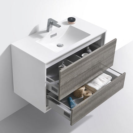 Kube Bath De Lusso 36″ Ash Gray Wall Mount Modern Bathroom Vanity Kube Bath