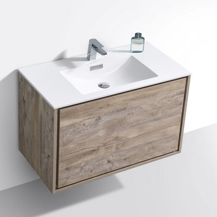 Kube Bath De Lusso 36″ Nature Wood Wall Mount Modern Bathroom Vanity Kube Bath