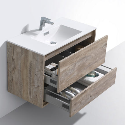 Kube Bath De Lusso 36″ Nature Wood Wall Mount Modern Bathroom Vanity Kube Bath