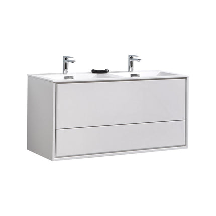 Kube Bath De Lusso 48″ Double Sink High Gloss White Wall Mount Modern Bathroom Vanity Kube Bath