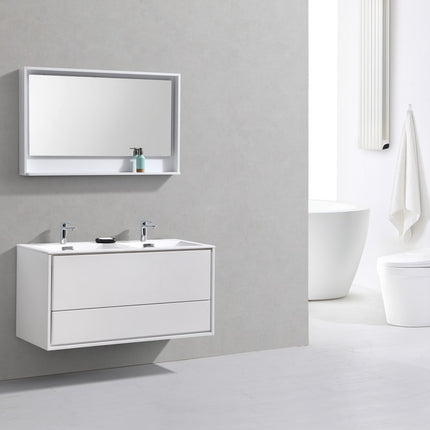 Kube Bath De Lusso 48″ Double Sink High Gloss White Wall Mount Modern Bathroom Vanity Kube Bath