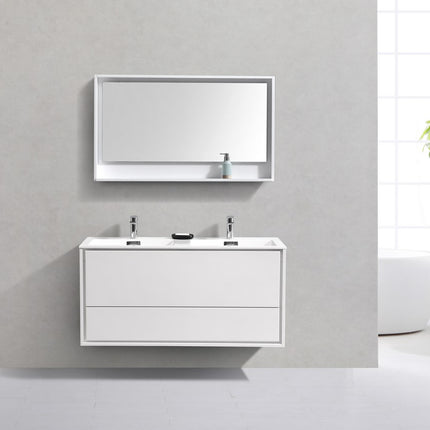 Kube Bath De Lusso 48″ Double Sink High Gloss White Wall Mount Modern Bathroom Vanity Kube Bath