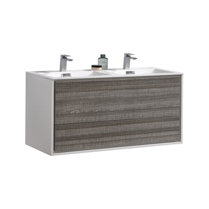 Kube Bath De Lusso 48″ Double Sink Ash Gray Wall Mount Modern Bathroom Vanity Kube Bath