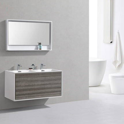 Kube Bath De Lusso 48″ Double Sink Ash Gray Wall Mount Modern Bathroom Vanity Kube Bath