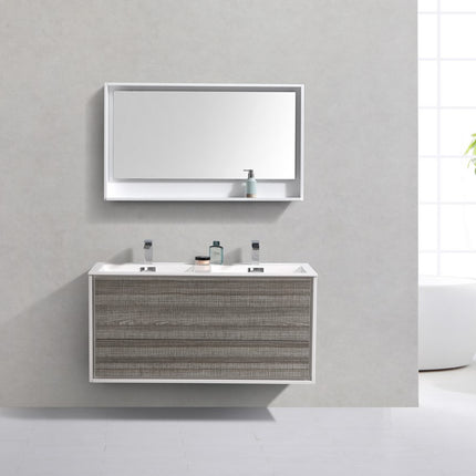 Kube Bath De Lusso 48″ Double Sink Ash Gray Wall Mount Modern Bathroom Vanity Kube Bath