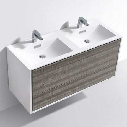 Kube Bath De Lusso 48″ Double Sink Ash Gray Wall Mount Modern Bathroom Vanity Kube Bath