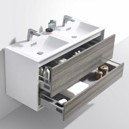 Kube Bath De Lusso 48″ Double Sink Ash Gray Wall Mount Modern Bathroom Vanity Kube Bath