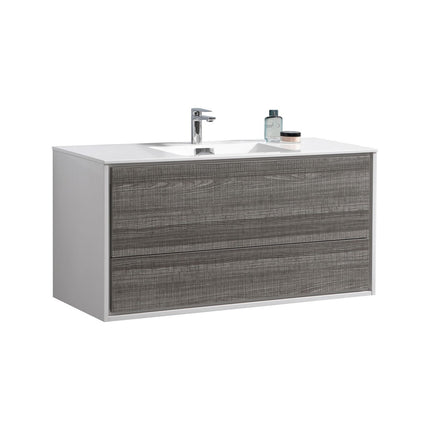 Kube Bath De Lusso 48″ Single Sink Ash Gray Wall Mount Modern Bathroom Vanity Kube Bath