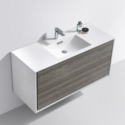 Kube Bath De Lusso 48″ Single Sink Ash Gray Wall Mount Modern Bathroom Vanity Kube Bath