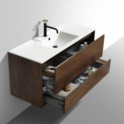 Kube Bath De Lusso 48″ Single Sink Rose Wood Wall Mount Modern Bathroom Vanity Kube Bath