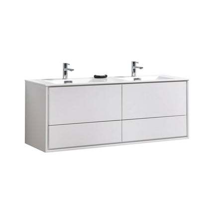 Kube Bath De Lusso 60″ Double Sink High Gloss White Wall Mount Modern Bathroom Vanity Kube Bath