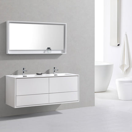 Kube Bath De Lusso 60″ Double Sink High Gloss White Wall Mount Modern Bathroom Vanity Kube Bath