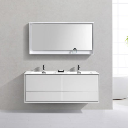 Kube Bath De Lusso 60″ Double Sink High Gloss White Wall Mount Modern Bathroom Vanity Kube Bath