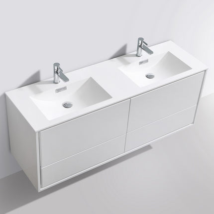 Kube Bath De Lusso 60″ Double Sink High Gloss White Wall Mount Modern Bathroom Vanity Kube Bath