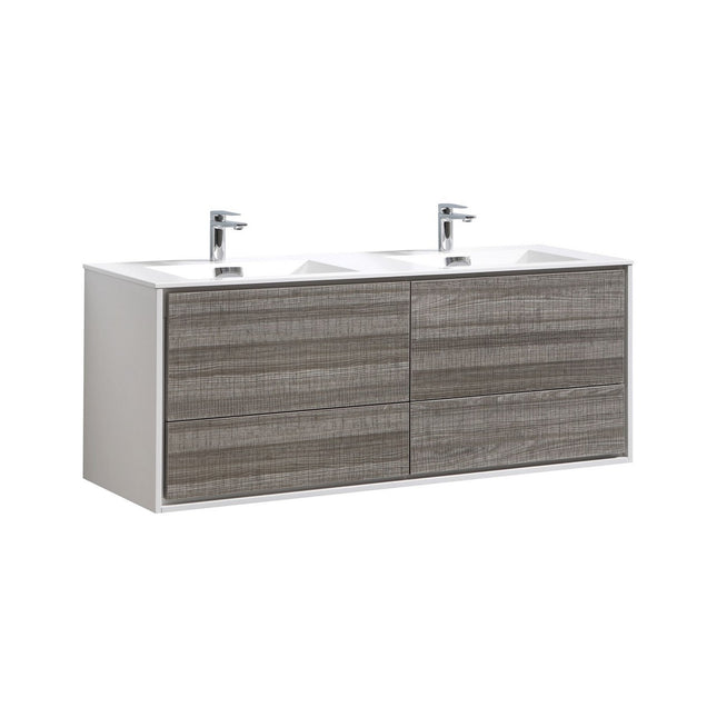 Kube Bath De Lusso 60″ Double Sink Ash Gray Wall Mount Modern Bathroom Vanity Kube Bath