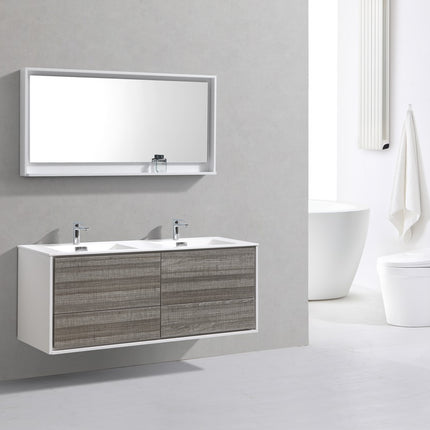 Kube Bath De Lusso 60″ Double Sink Ash Gray Wall Mount Modern Bathroom Vanity Kube Bath