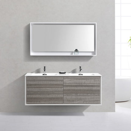 Kube Bath De Lusso 60″ Double Sink Ash Gray Wall Mount Modern Bathroom Vanity Kube Bath