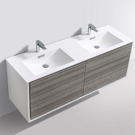 Kube Bath De Lusso 60″ Double Sink Ash Gray Wall Mount Modern Bathroom Vanity Kube Bath