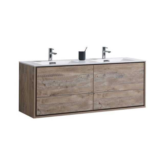 Kube Bath De Lusso 60″ Double Sink Nature Wood Wall Mount Modern Bathroom Vanity Kube Bath