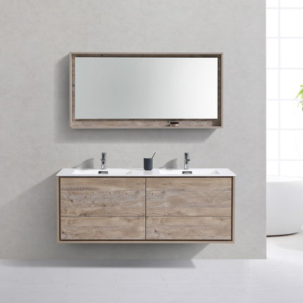 Kube Bath De Lusso 60″ Double Sink Nature Wood Wall Mount Modern Bathroom Vanity Kube Bath