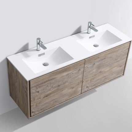 Kube Bath De Lusso 60″ Double Sink Nature Wood Wall Mount Modern Bathroom Vanity Kube Bath