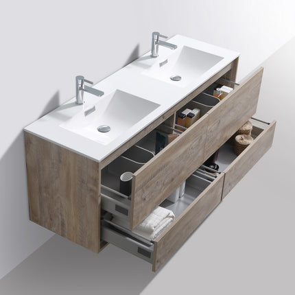 Kube Bath De Lusso 60″ Double Sink Nature Wood Wall Mount Modern Bathroom Vanity Kube Bath