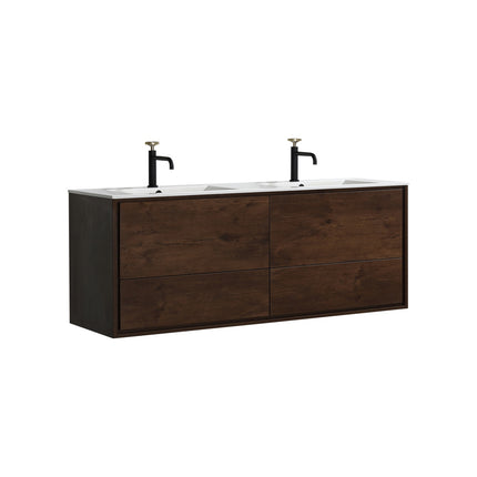 Kube Bath De Lusso 60″ Double Sink Rose Wood Wall Mount Modern Bathroom Vanity Kube Bath