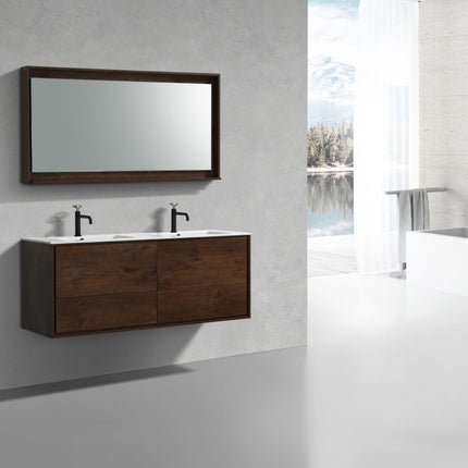 Kube Bath De Lusso 60″ Double Sink Rose Wood Wall Mount Modern Bathroom Vanity Kube Bath