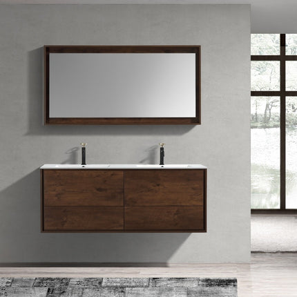 Kube Bath De Lusso 60″ Double Sink Rose Wood Wall Mount Modern Bathroom Vanity Kube Bath