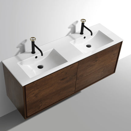 Kube Bath De Lusso 60″ Double Sink Rose Wood Wall Mount Modern Bathroom Vanity Kube Bath