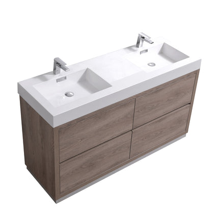 Kube Bath Bliss 60″ Double Sink Butternut Free Standing Modern Bathroom Vanity Kube Bath