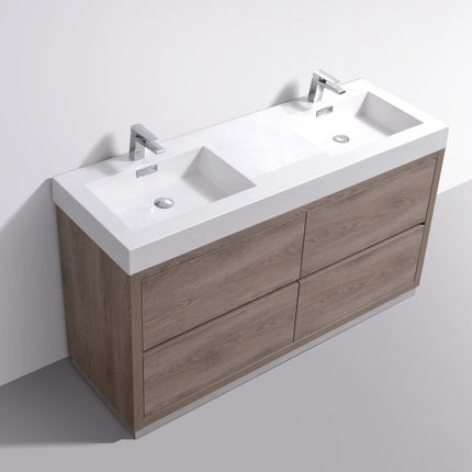 Kube Bath Bliss 60″ Double Sink Butternut Free Standing Modern Bathroom Vanity Kube Bath