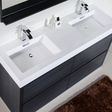 Kube Bath Bliss 60″ Double Sink Gray Oak Free Standing Modern Bathroom Vanity Kube Bath