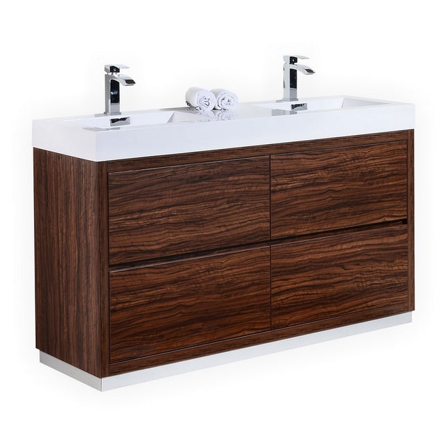 Kube Bath Bliss 60″ Double Sink Walnut Free Standing Modern Bathroom Vanity Kube Bath