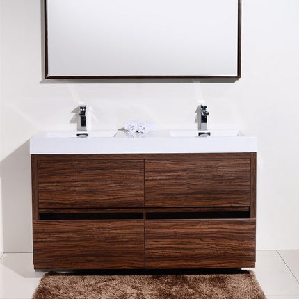 Kube Bath Bliss 60″ Double Sink Walnut Free Standing Modern Bathroom Vanity Kube Bath