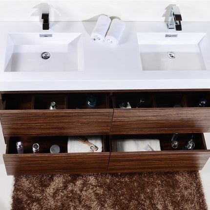 Kube Bath Bliss 60″ Double Sink Walnut Free Standing Modern Bathroom Vanity Kube Bath