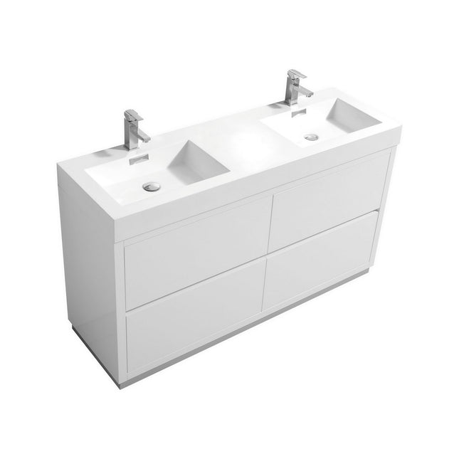 Kube Bath Bliss 60″ Double Sink High Gloss White Free Standing Modern Bathroom Vanity Kube Bath