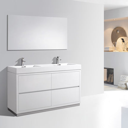 Kube Bath Bliss 60″ Double Sink High Gloss White Free Standing Modern Bathroom Vanity Kube Bath