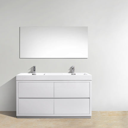 Kube Bath Bliss 60″ Double Sink High Gloss White Free Standing Modern Bathroom Vanity Kube Bath